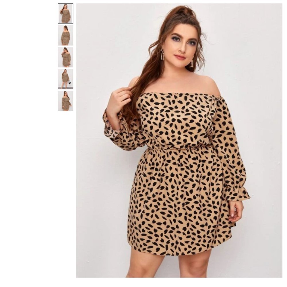 Plus Size Off Shoulder Allover Print Dress